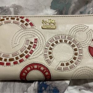 Coach Cream and Red Mosaic Wallet